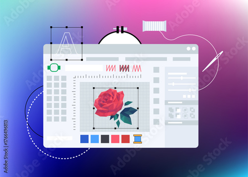 Interface of the program for creating digital stitch patterns. Vector illustration