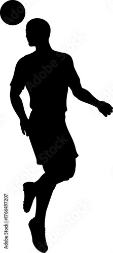 A football soccer player sports man in silhouette heading the ball.