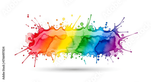 Watercolor rainbow splash with vibrant colors and dripping paint on a white isolated background