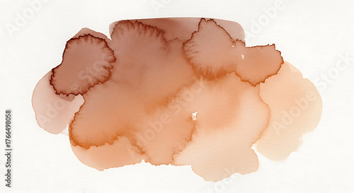 Abstract watercolor stain in shades of brown on a white background creating a soft and flowing effect