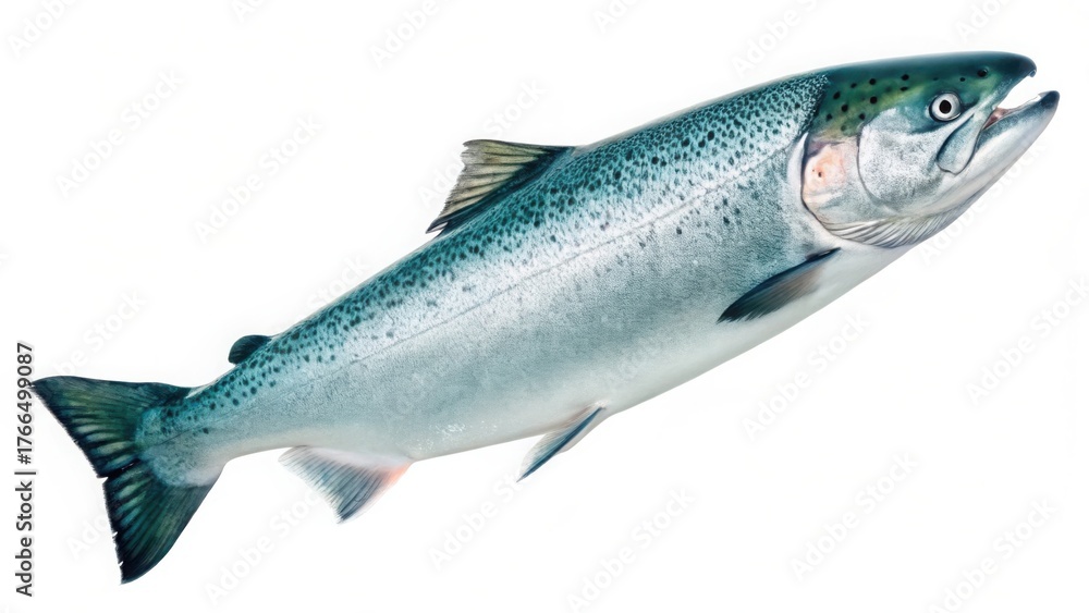 Naklejka premium Salmon fish swimming, isolated on white background