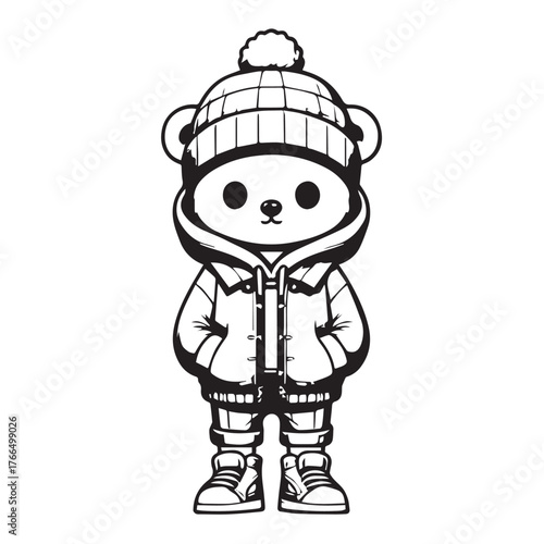 Streetwear Animal Character – Black and White Minimal Mascot Vector