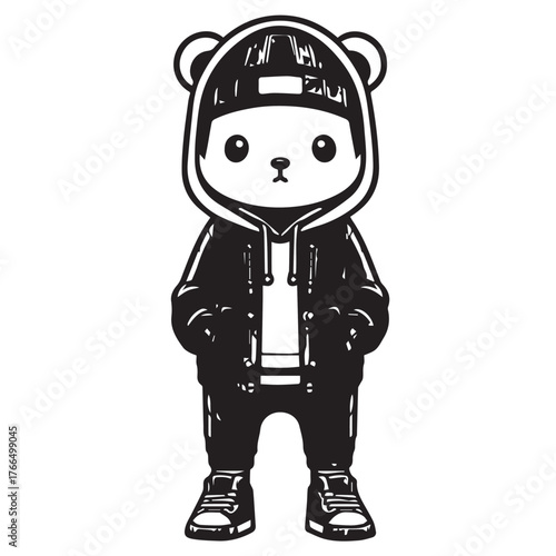 Streetwear Animal Character – Black and White Minimal Mascot Vector