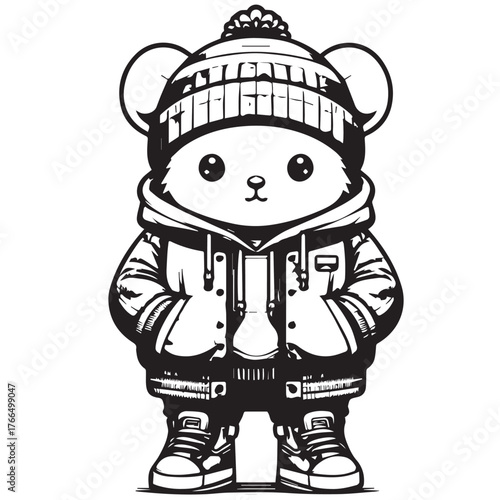 Streetwear Animal Character – Black and White Minimal Mascot Vector