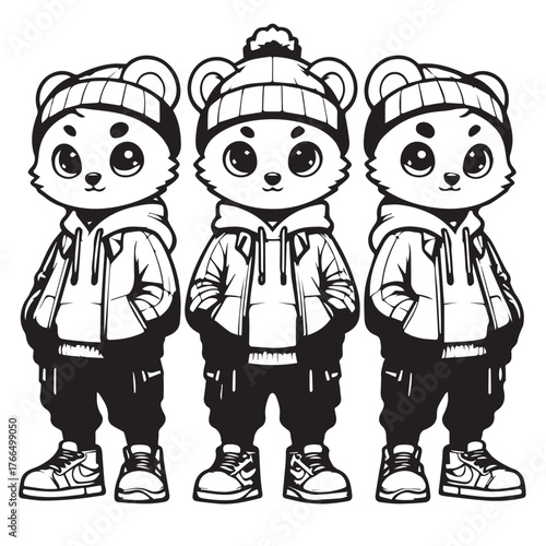 Streetwear Animal Character – Black and White Minimal Mascot Vector