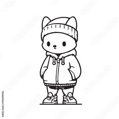 Streetwear Animal Character – Black and White Minimal Mascot Vector