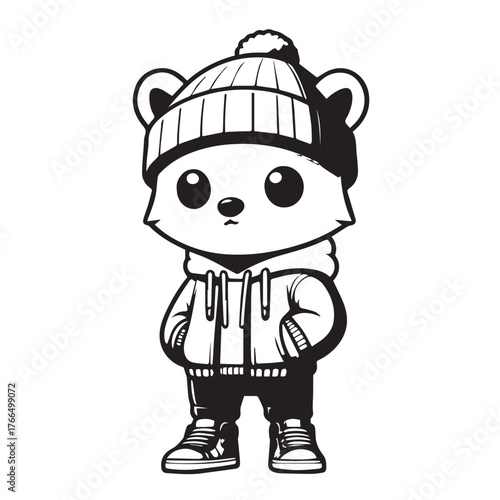 Streetwear Animal Character – Black and White Minimal Mascot Vector