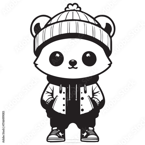 Streetwear Animal Character – Black and White Minimal Mascot Vector