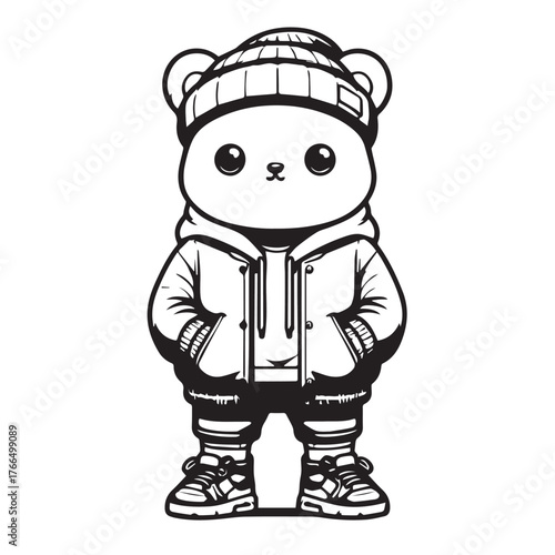Streetwear Animal Character – Black and White Minimal Mascot Vector