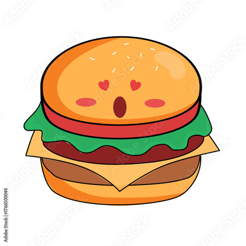 Adorable burger character with heart eyes, perfect for food promotions, kids menus, and fun branding, originally a scalable vector graphic