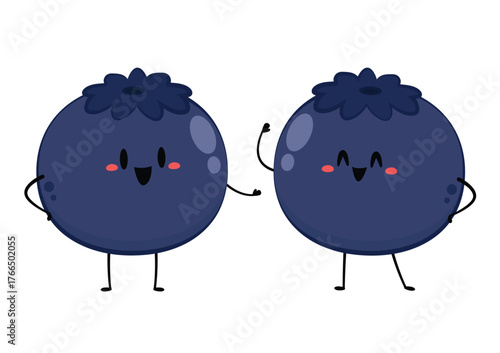 Blueberry character. Funny fruit emoticon in flat style. Blueberry cartoon isolated vector.