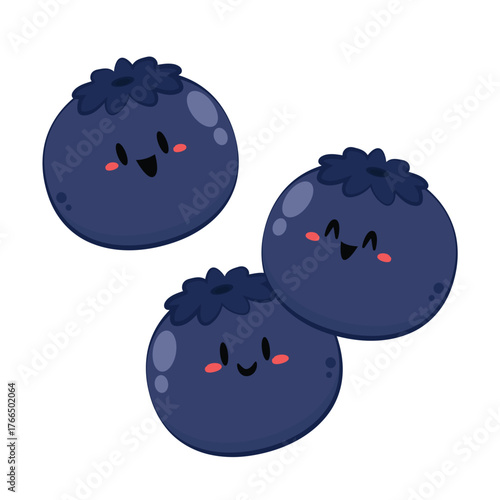 Blueberry character. Funny fruit emoticon in flat style. Blueberry cartoon isolated vector.