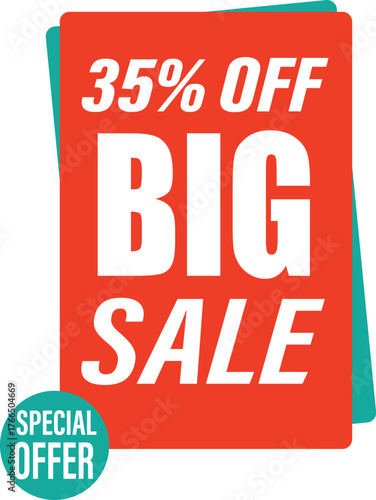 Big sale sign advertising a 35 percent discount with a special offer sticker.