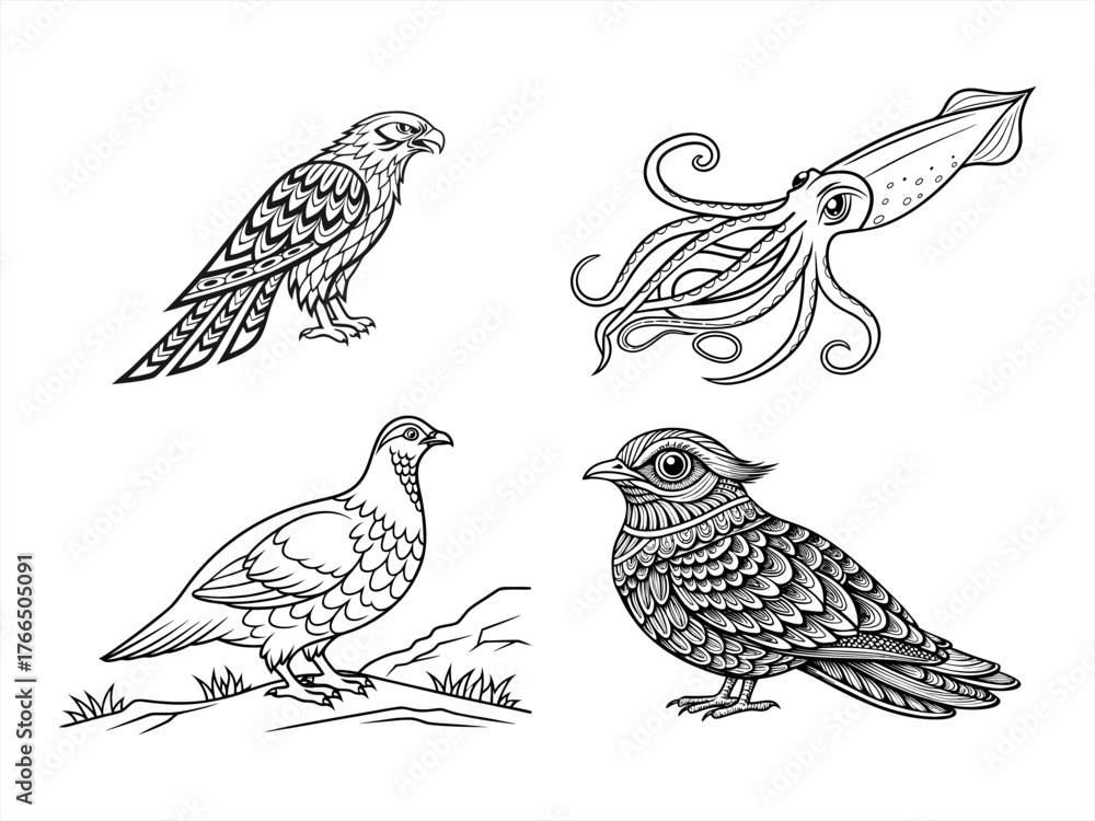 Fototapeta premium coloring page line art the animal black vector bundle