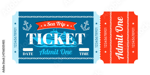 sea trip ticket, travel, vacation, journey, admit one, template, vector