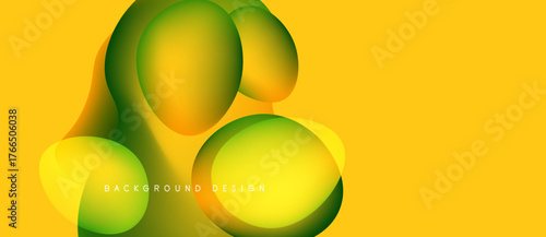 Abstract shapes overlap, creating vibrant gradients. Yellow background enhances colorful forms. Modern design element.