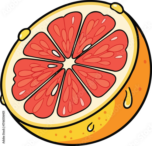 Close Up Of A Half Grapefruit Citrus Fruit With Juicy Red Segments And Yellow Rind