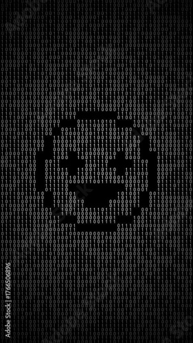Icon symbol of expression or concept created on binary 1-0 matrix code background for hacker or hacking concept