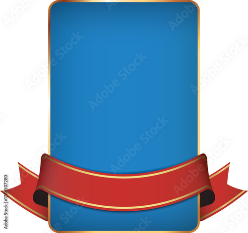 blue banner with gold frame and red vintage ribbon banner