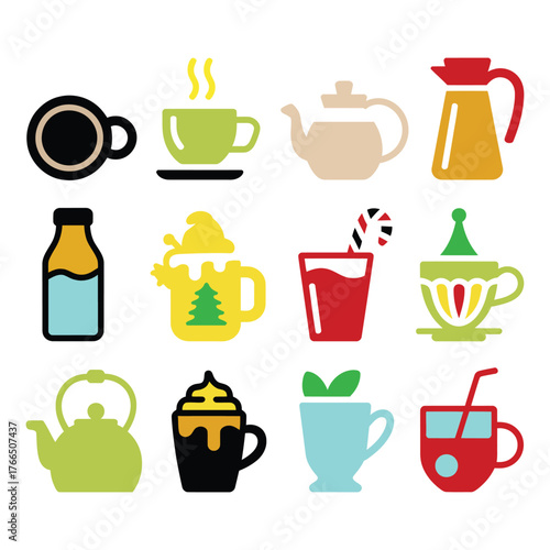 Vector Art of Various Hot and Cold Beverage Icons