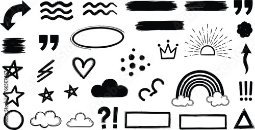 Vector art of assortment of doodle icons and symbols