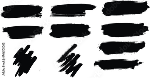 Vector art of set of black paint brush strokes and scribbles
