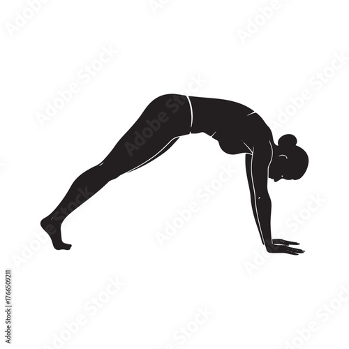 Silhouette of Woman in Downward Facing Dog Yoga Pose