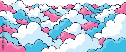 Dreamy Pixel Art Clouds in Soft Pink Blue and White Hues Against a White Sky