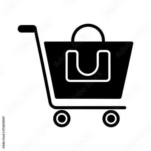 Digital Commerce Cart and Bag Icon – Black and White Symbol.