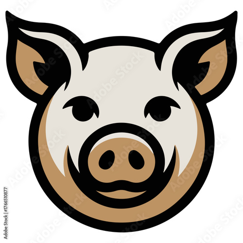 A charming illustration of a pig head, smiling cheerfully