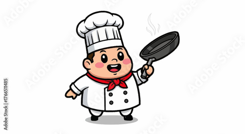 Cartoon Chef Holding a Frying Pan, Ready to Cook Delicious Food in the Kitchen