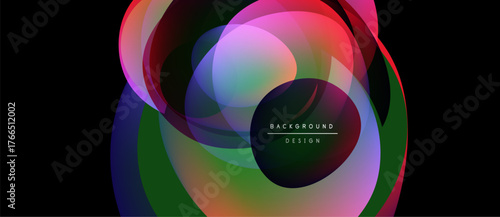 Abstract colorful design features overlapping translucent circles. Vibrant gradients create dynamic visual effect. Modern background element.