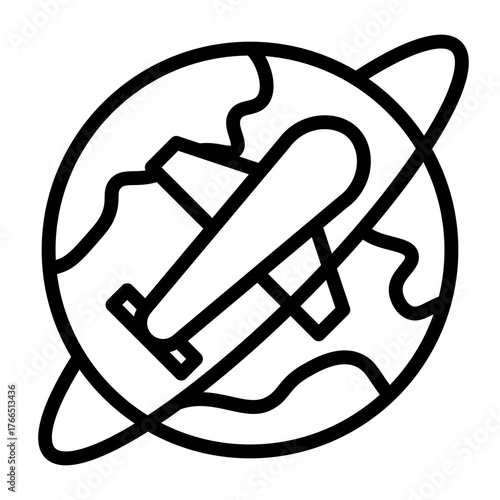 Airplane Orbiting Globe Travel Icon