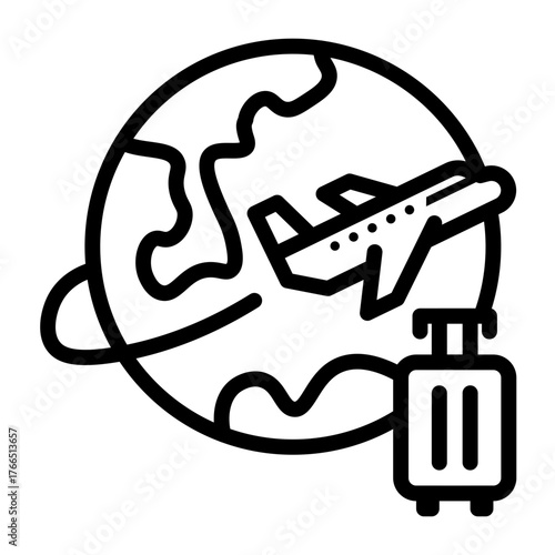 Airplane Flying Around Globe With Luggage Icon