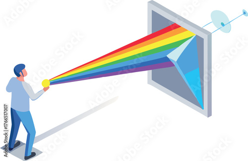 Light Refraction Experiment with a Prism Creating a Spectrum - Isometric Physics and Science Concept