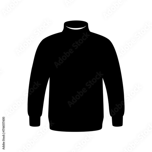 Stylized Black Silhouette of a Turtleneck Sweater with Long Sleeves Isolated
