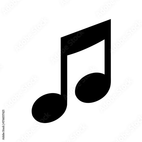 A black sixteenth note icon is set against a white background