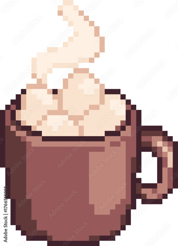 Obraz premium pixel illustration of hot cocoa with marshmallows in a mug