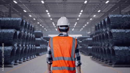 Wallpaper Mural Back of Asian Male Engineer Walking in Warehouse of Steel Wire Rod Torontodigital.ca