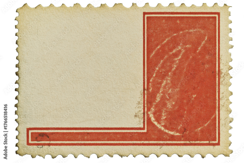 Fototapeta premium Vintage blank postage stamp with red border isolated on transparent background. Blank postage stamp clean postage stamp isolated on white background.