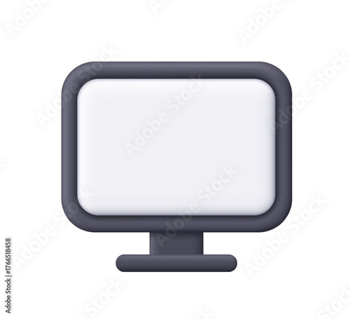 Black computer with white screen. Technology, software, education and digital communication concept. 3d vector icon. Cartoon minimal style.