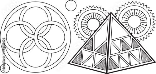 Intricate Geometric Designs A Collection of Decorative Circular and Pyramid-Shaped Patterns for Creative Visuals