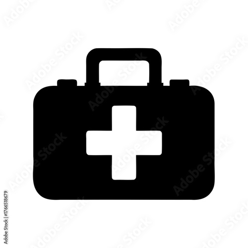 Simple Black First Aid Kit Icon Isolated on White Background Drawing