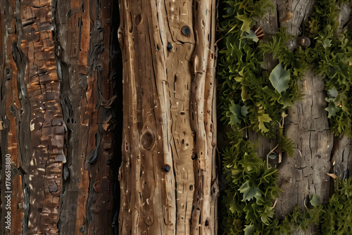 Vertical Wood Textures With Greenery Accent