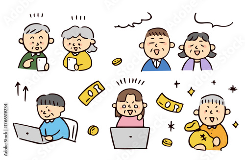 ポジティブなシニアたちのイラストセット