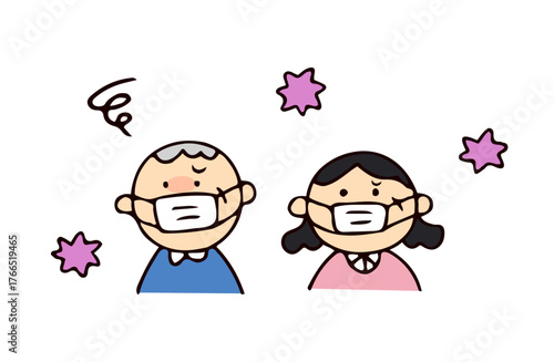 シニア夫婦とウイルスのイラスト