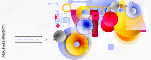 Abstract colorful design. Geometric shapes overlap, creating dynamic composition. Bright hues dominate, with subtle gradients. Modern aesthetic.