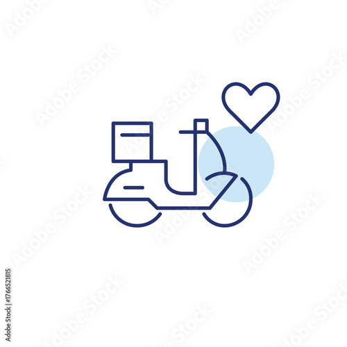 Delivery scooter and heart. Fast delivery with care. Pixel perfect, editable stroke vector icon