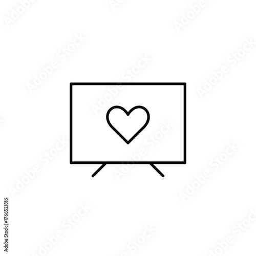 TV-set and heart. Favorite broadcast and streaming services. Pixel perfect, editable stroke vector icon