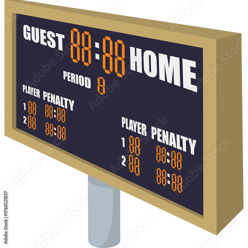 Canvas Print Vintage Hockey Game Scoreboard Displaying Guest Home Score and Player Penalties